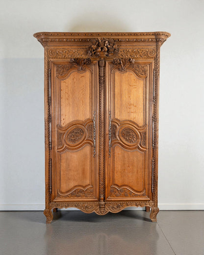 FRENCH SOLID OAK ARMOIRE DU MARRIAGE 19C