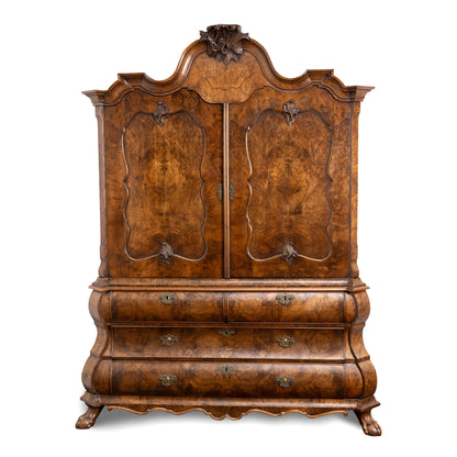 DUTCH WALNUT LINEN PRESS OF BOMBE FORM Early 20C