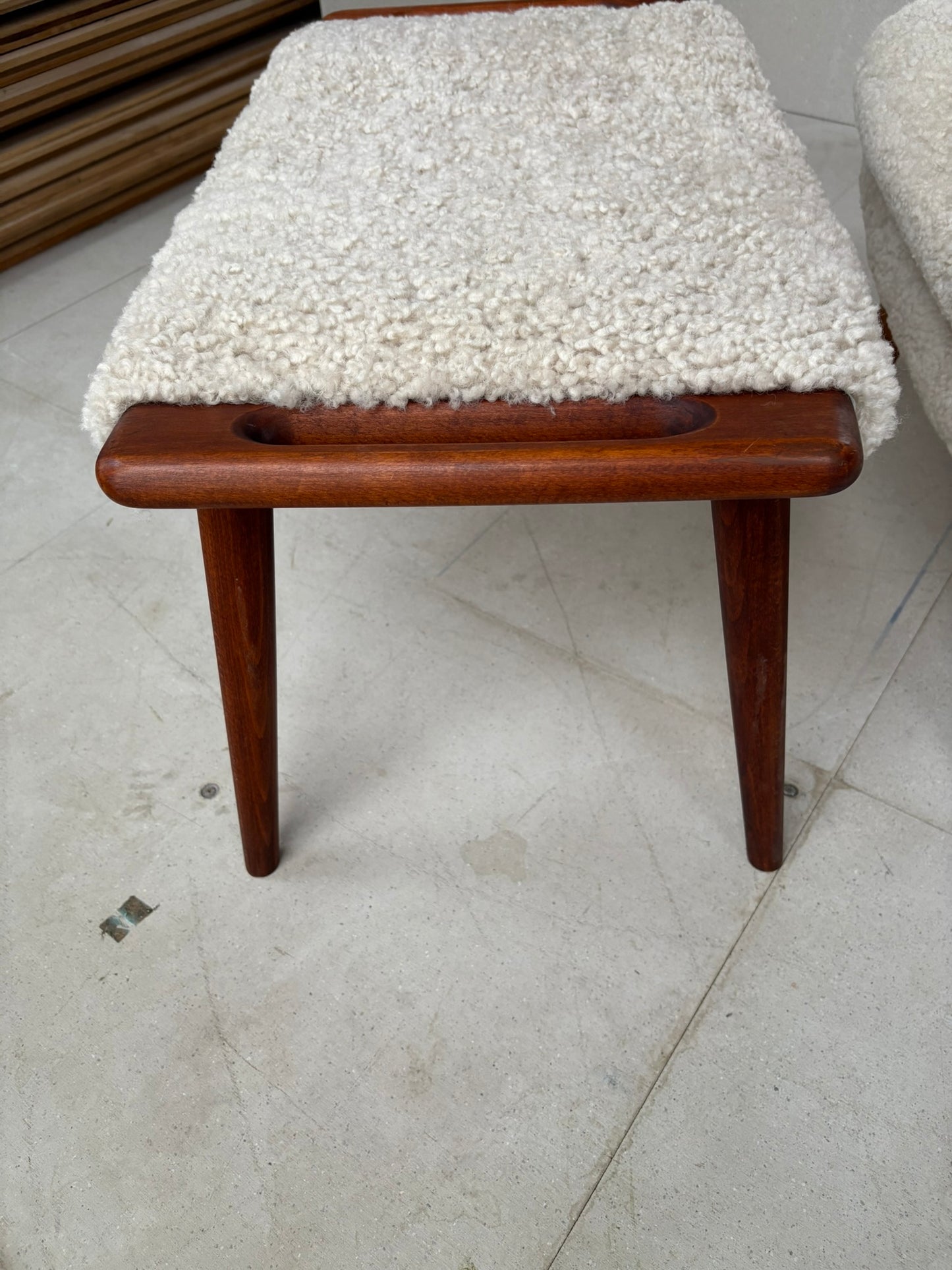 Hans Wegner Papa Bear Chair with Footstool in Lambs Wool Hide