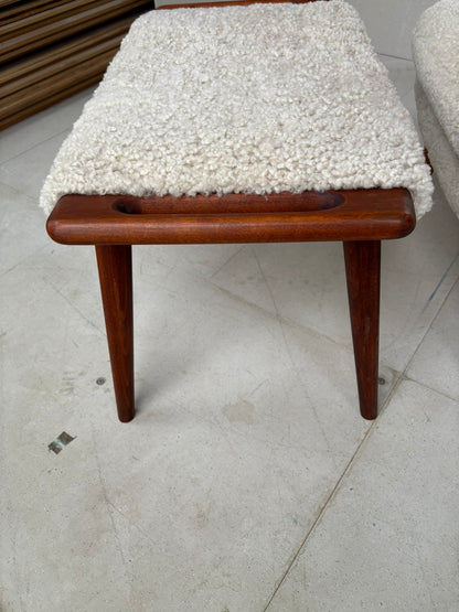Hans Wegner Papa Bear Chair with Footstool in Lambs Wool Hide