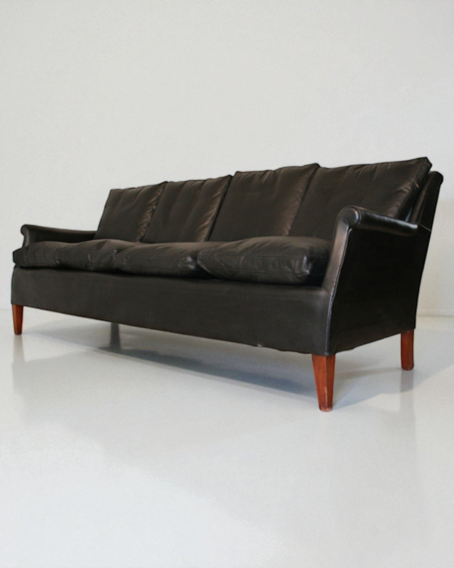Frits Henningsen 1950s Danish Armchair and 4-seat Black Leather Sofa