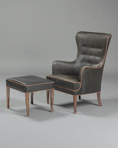 Frits Henningsen Horsehair Lounge Chair with Ottoman