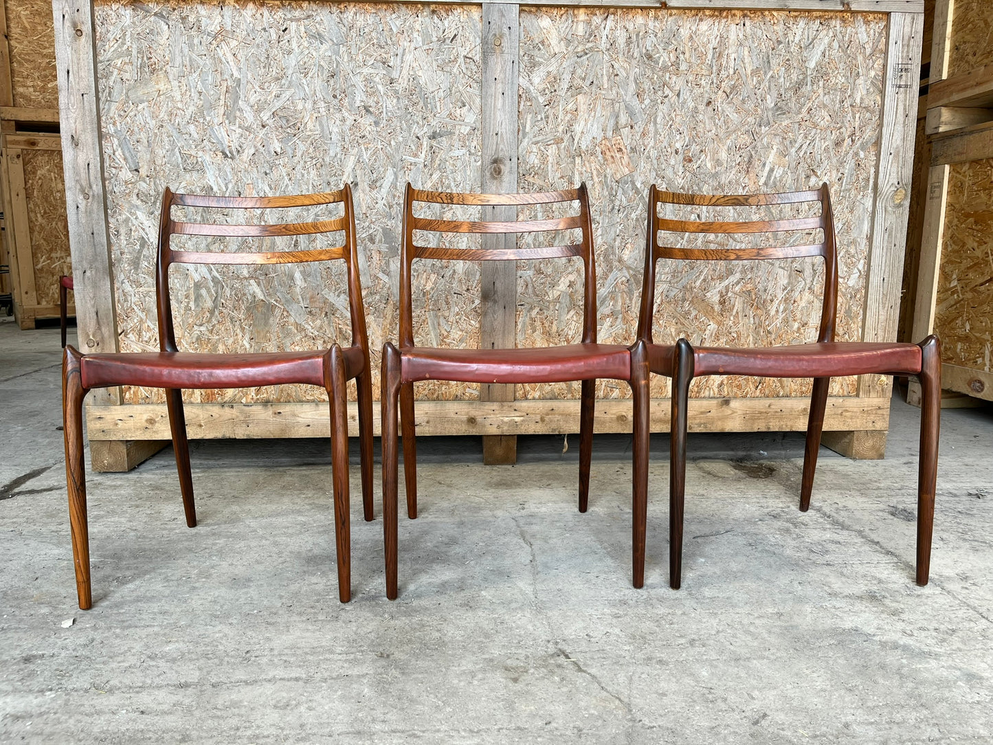 N O Moller 1962 Model 78 Dining Chair Set in Brown Leather