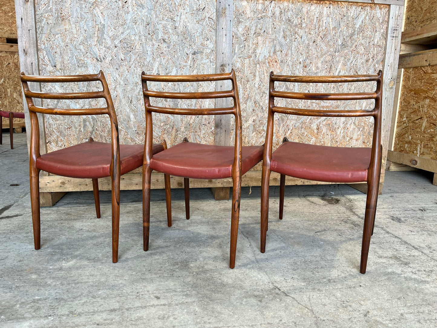 N O Moller 1962 Model 78 Dining Chair Set in Brown Leather