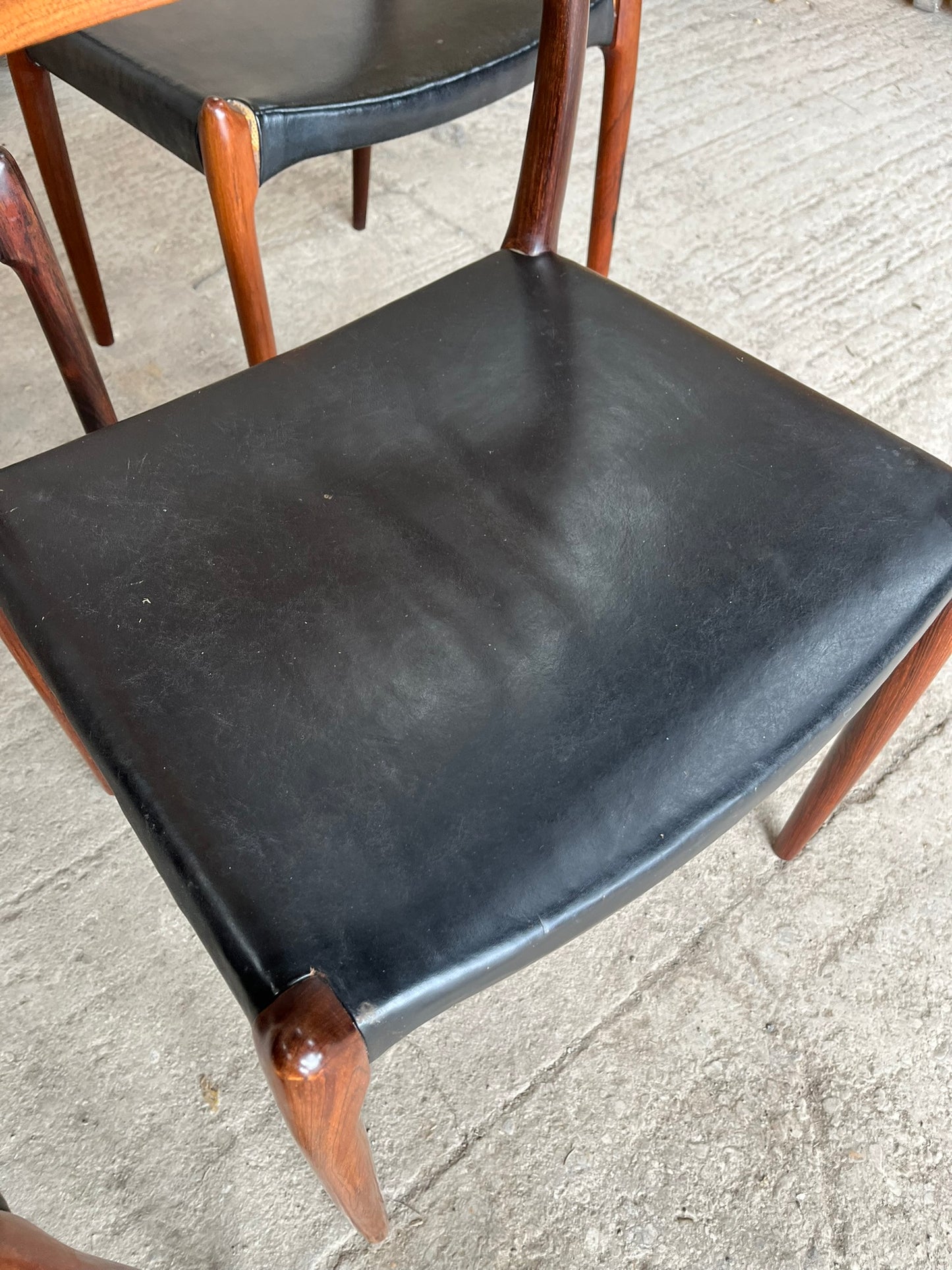 N O Moller 1962 Model 78 Dining Chair Set in Original Black Leather