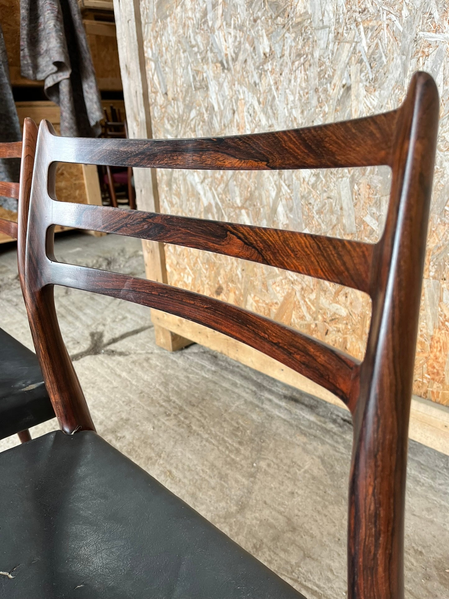 N O Moller 1962 Model 78 Dining Chair Set in Original Black Leather