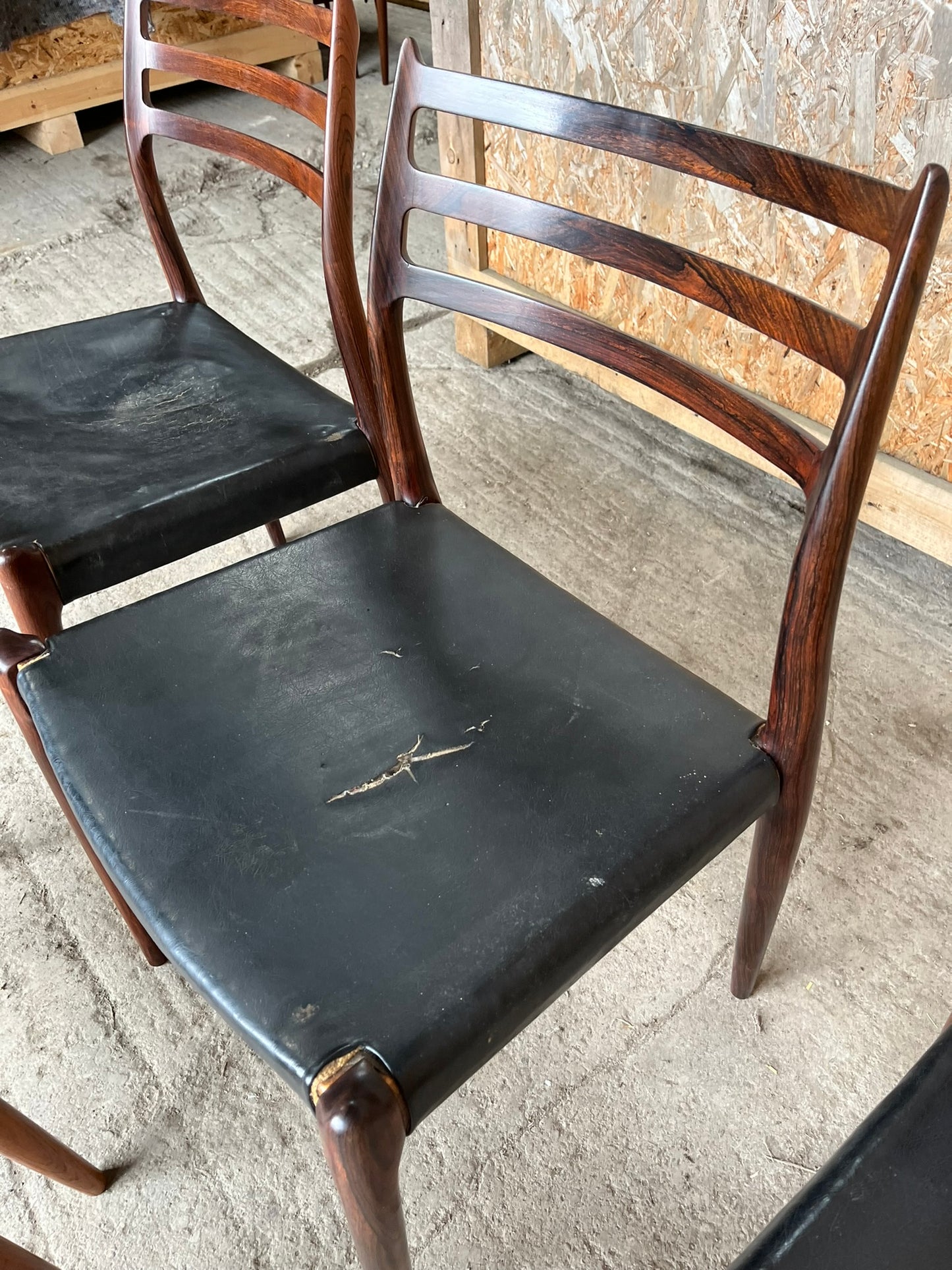 N O Moller 1962 Model 78 Dining Chair Set in Original Black Leather