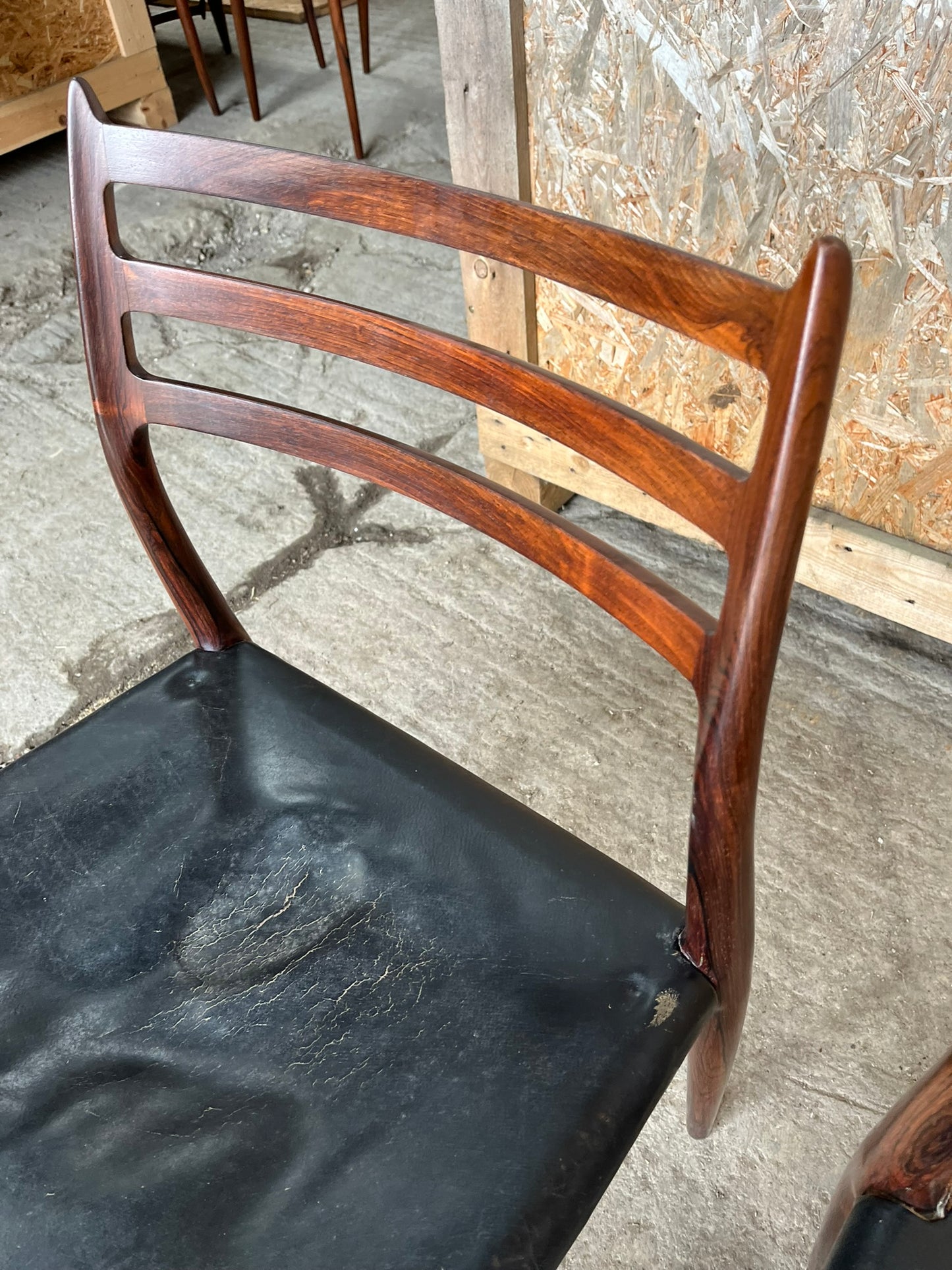 N O Moller 1962 Model 78 Dining Chair Set in Original Black Leather