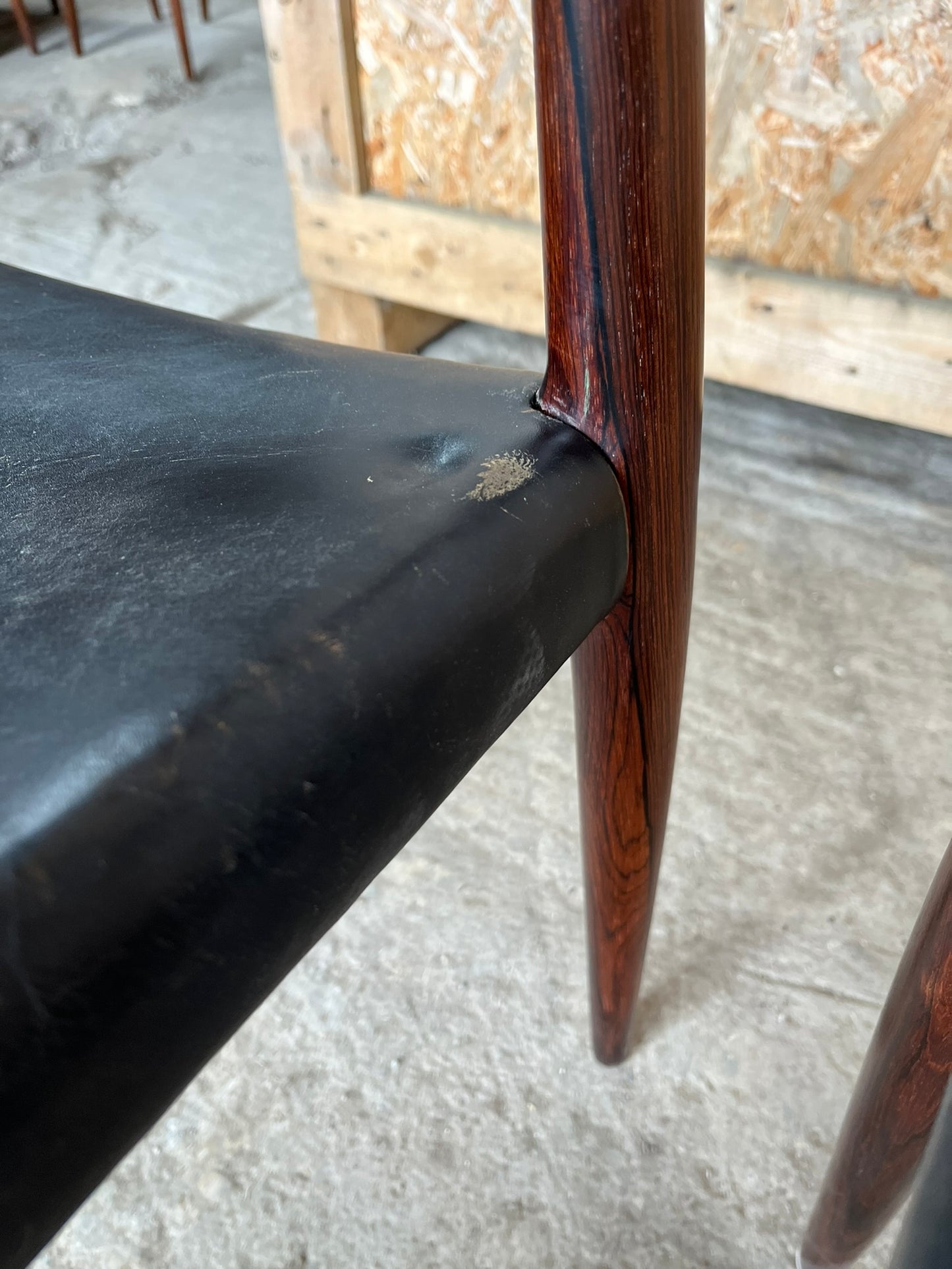 N O Moller 1962 Model 78 Dining Chair Set in Original Black Leather