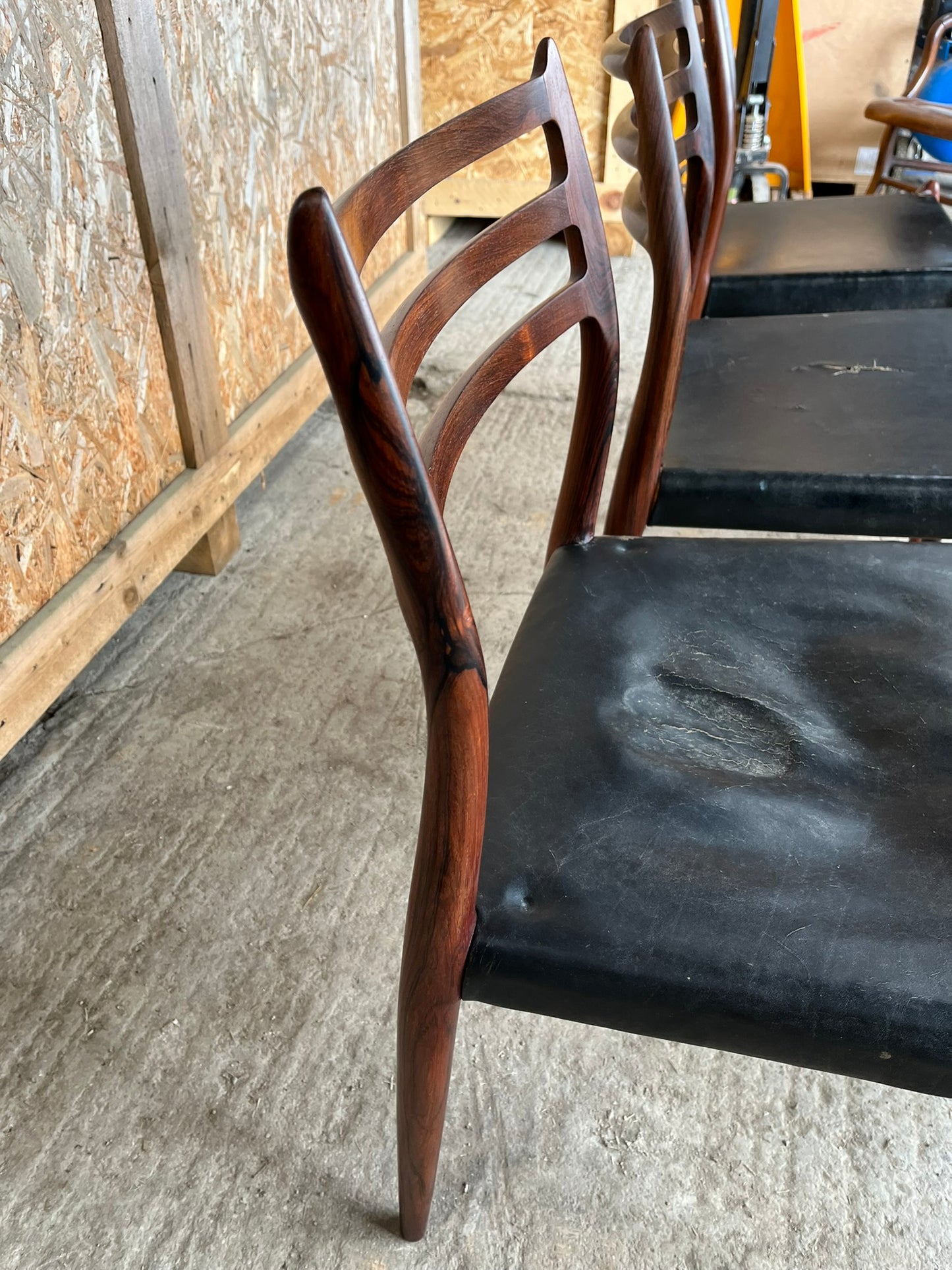 N O Moller 1962 Model 78 Dining Chair Set in Original Black Leather