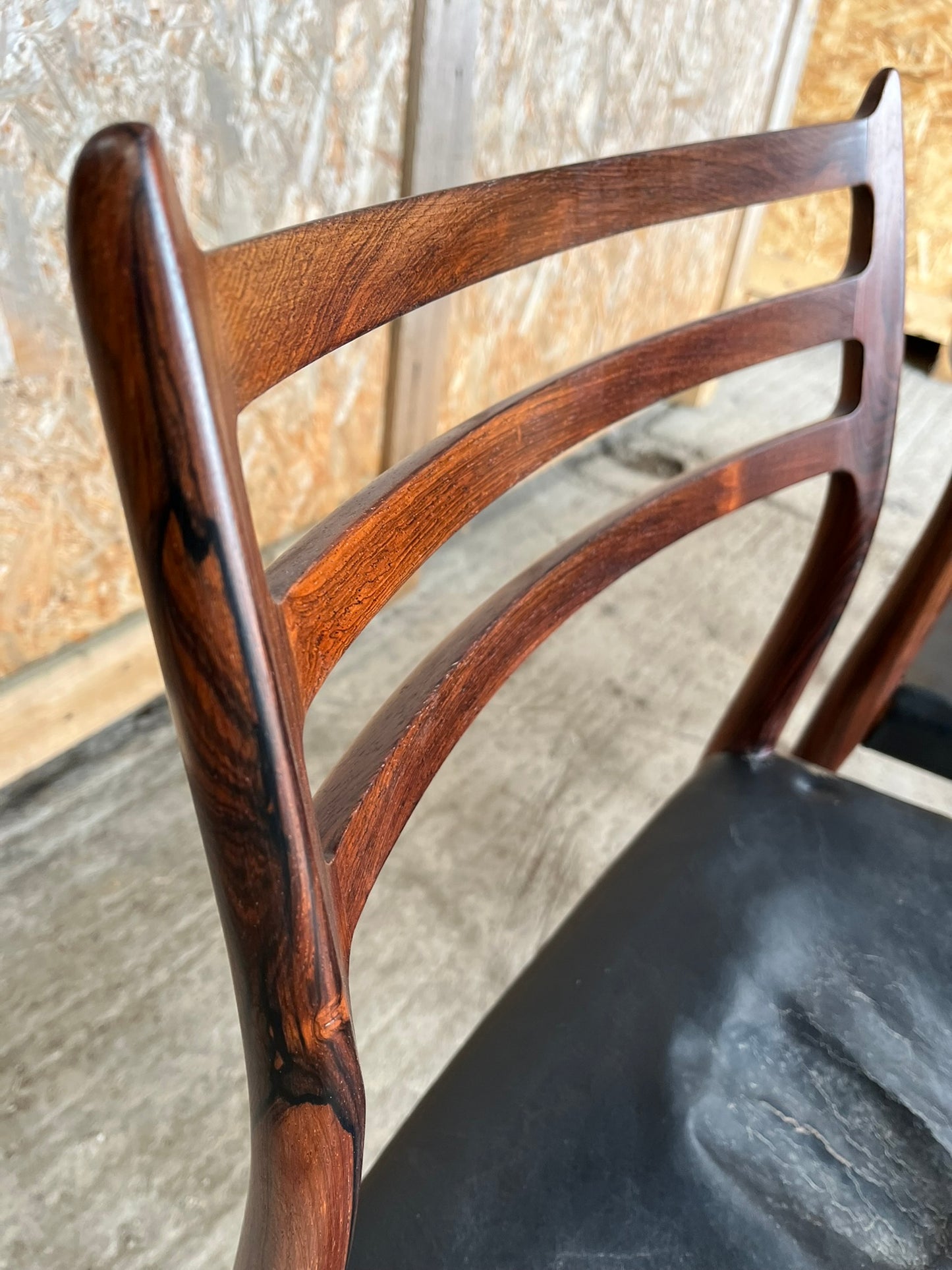 N O Moller 1962 Model 78 Dining Chair Set in Original Black Leather