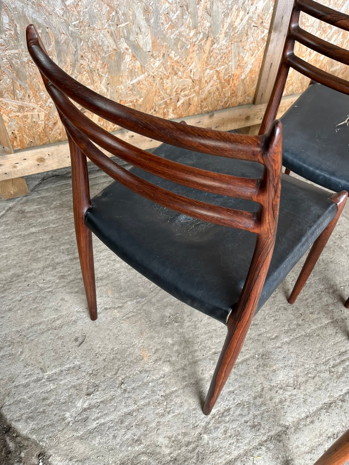 N O Moller 1962 Model 78 Dining Chair Set in Original Black Leather
