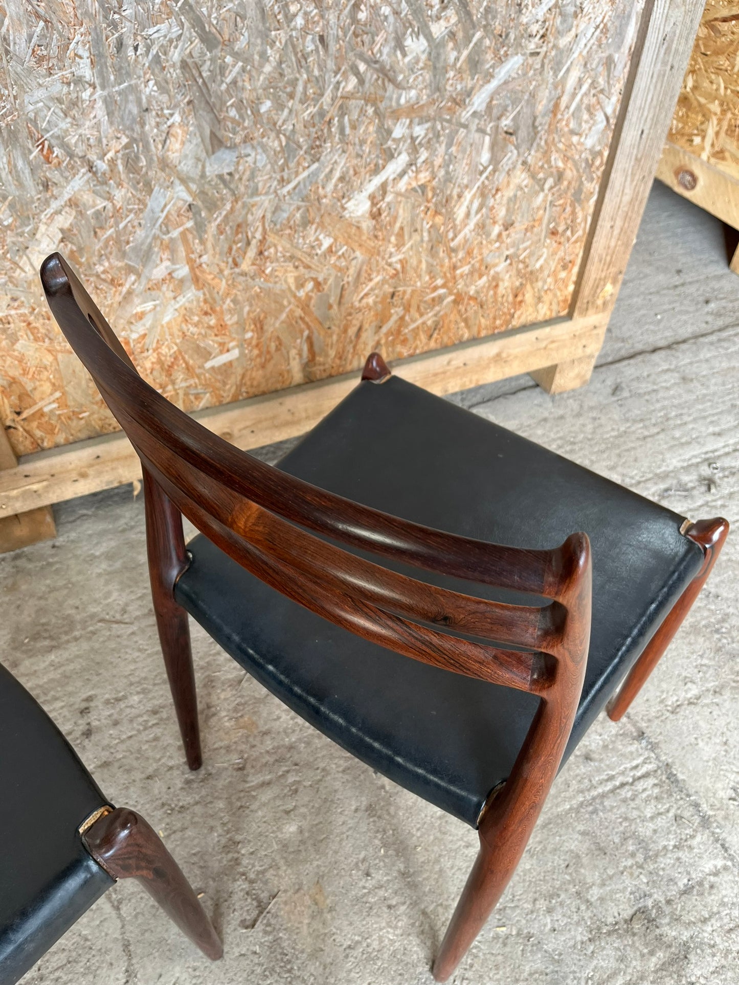 N O Moller 1962 Model 78 Dining Chair Set in Original Black Leather
