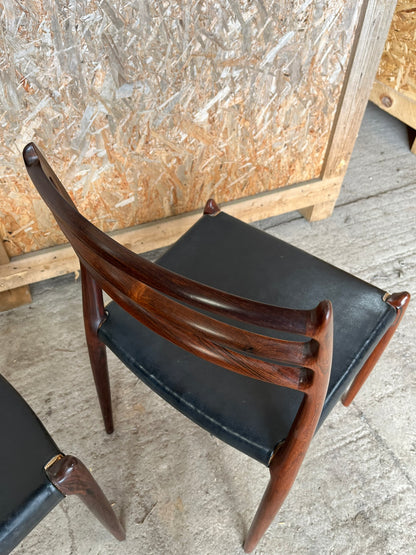 N O Moller 1962 Model 78 Dining Chair Set in Original Black Leather