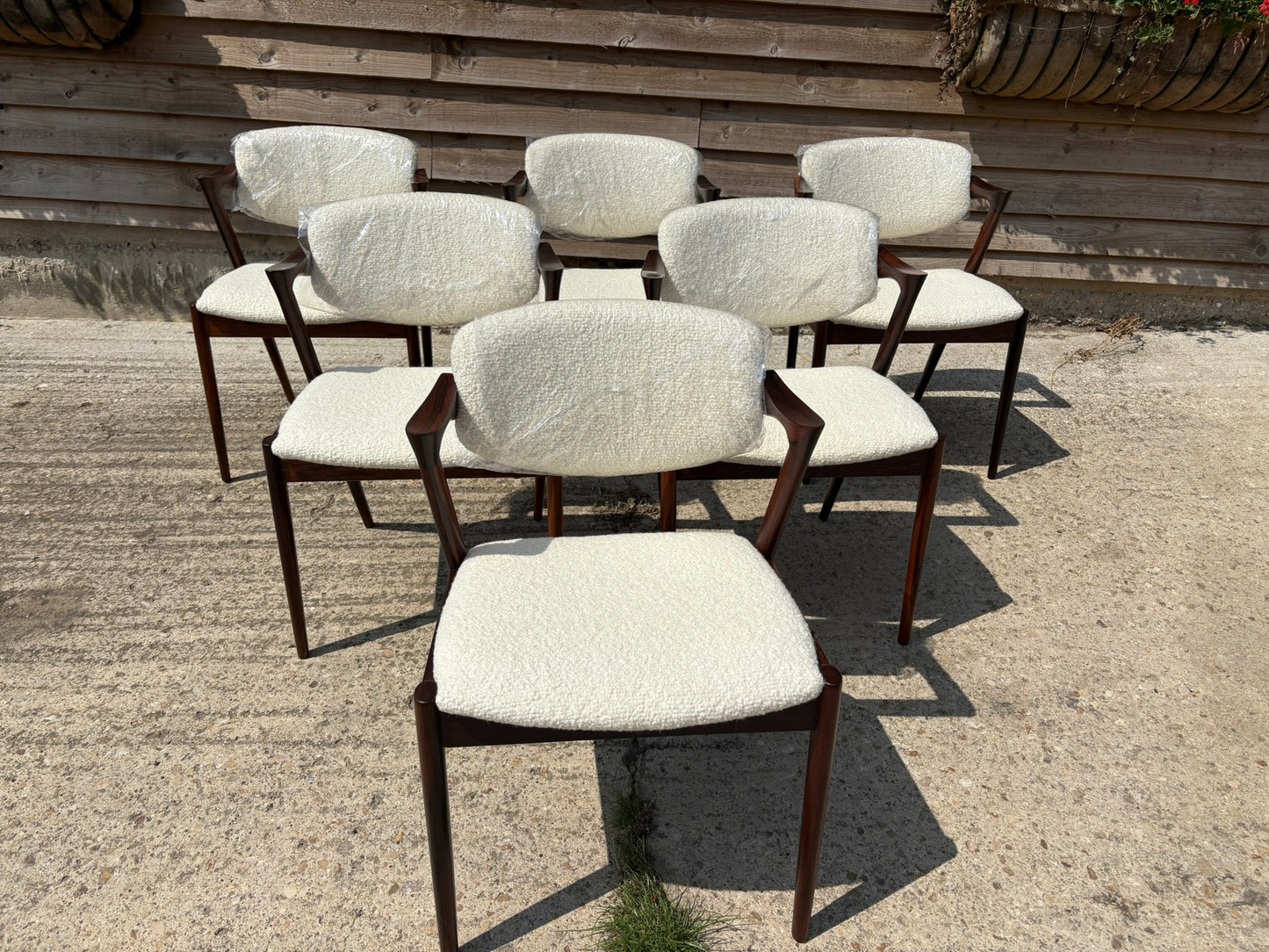 Kai Kristiansen Model 42 Chairs Reupholstered in Cashmere Boucle