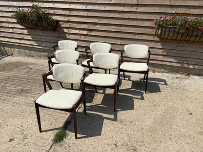 Kai Kristiansen Model 42 Chairs Reupholstered in Cashmere Boucle