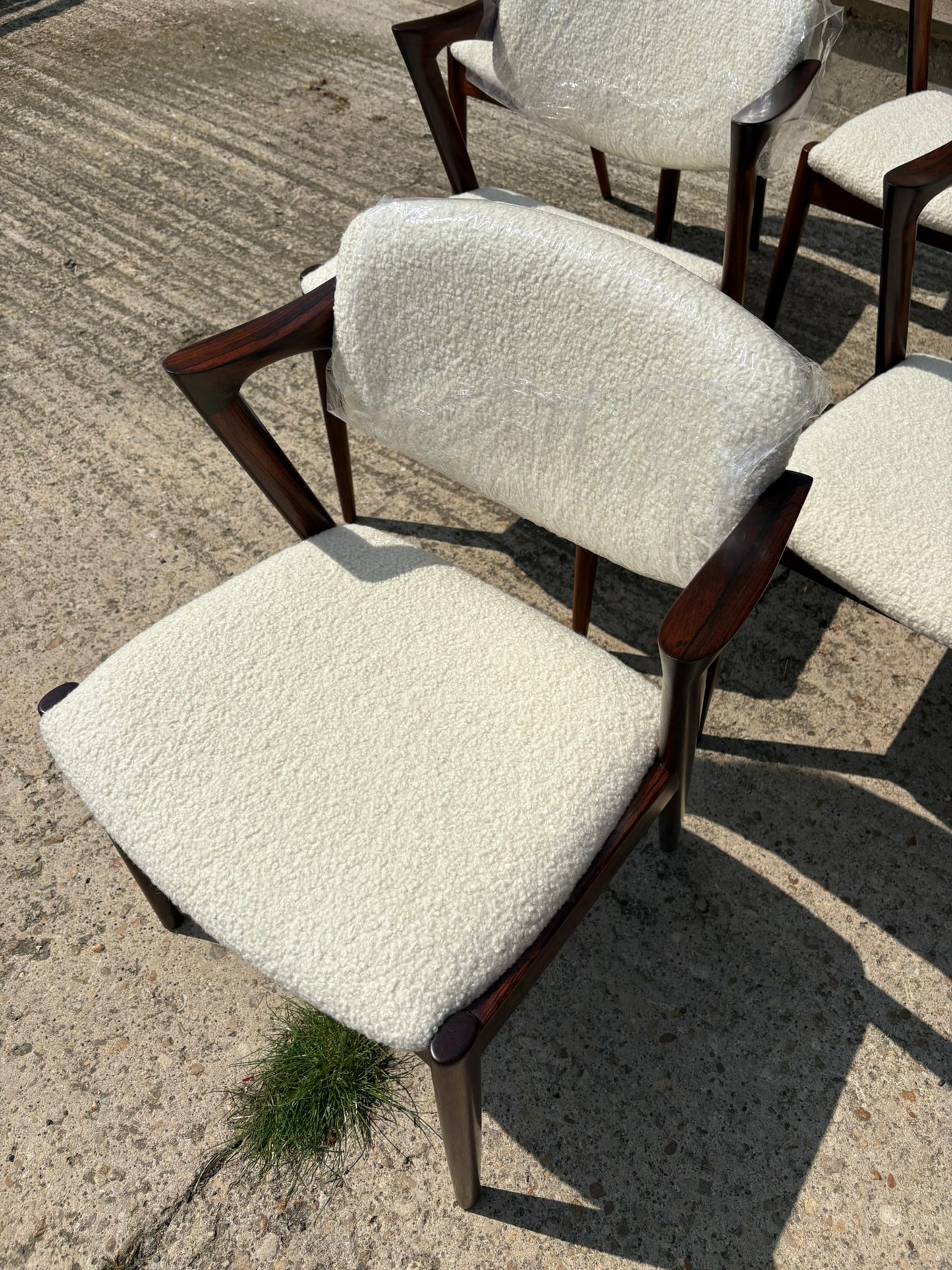 Kai Kristiansen Model 42 Chairs Reupholstered in Cashmere Boucle