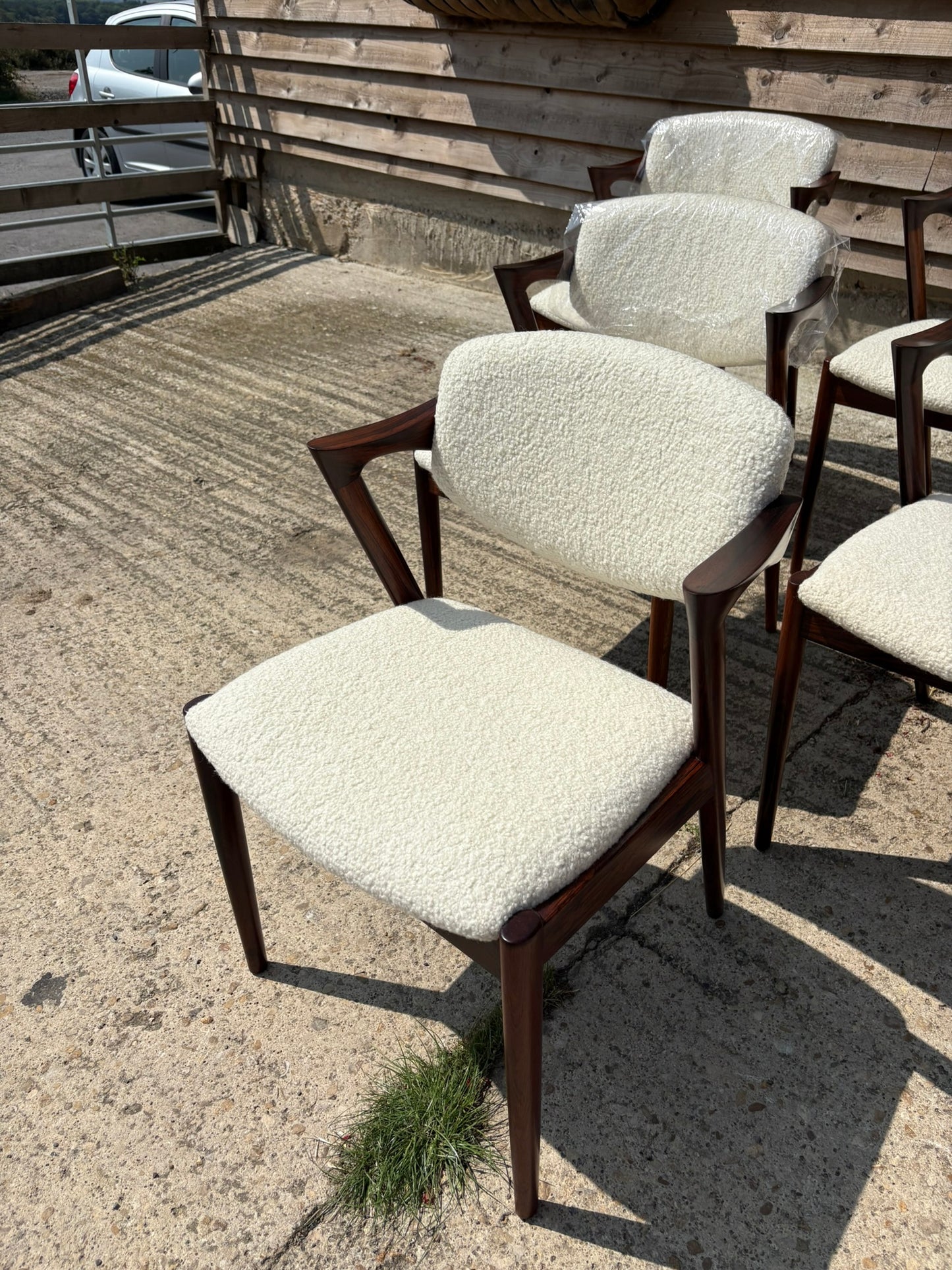 Kai Kristiansen Model 42 Chairs Reupholstered in Cashmere Boucle