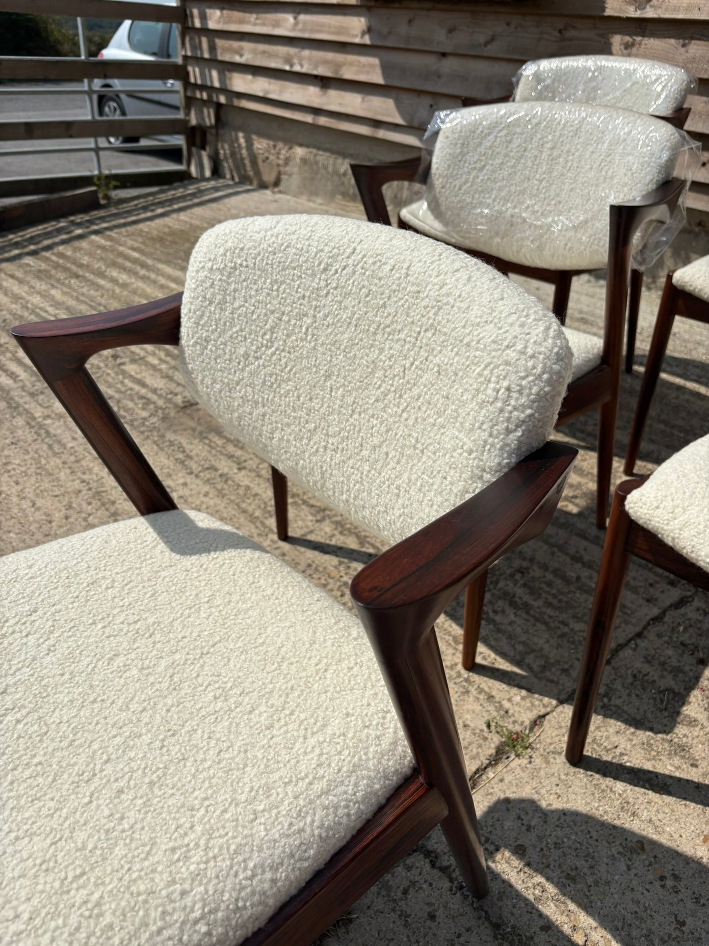 Kai Kristiansen Model 42 Chairs Reupholstered in Cashmere Boucle