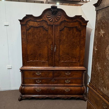 19C DUTCH WALNUT LINEN PRESS OF BOMBE FORM