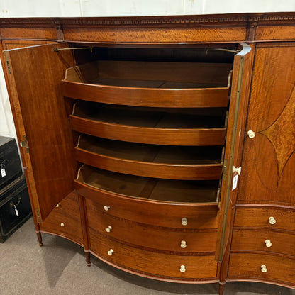 EDWARDIAN SATINWOOD INLAID AND CROSSBANDED SERPENTINE FRONTED WARDROBE