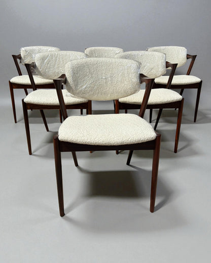 Kai Kristiansen Model 42 Chairs Reupholstered in Cashmere Boucle
