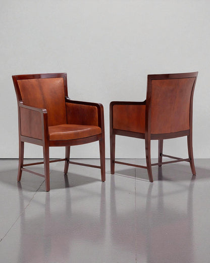 Set of 4 Kaj Gottlob Solid Hardwood & Niger Leather Armchairs