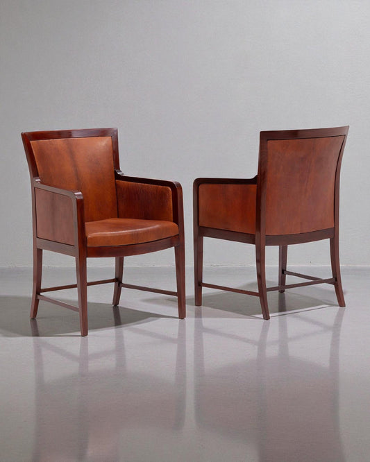 Set of 4 Kaj Gottlob Solid Hardwood & Niger Leather Armchairs
