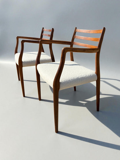 N O Moller Model 62 Dining Chair with Arms reupholstered in Cashmere Boucle