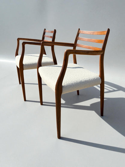 N O Moller Model 62 Dining Chair with Arms reupholstered in Cashmere Boucle