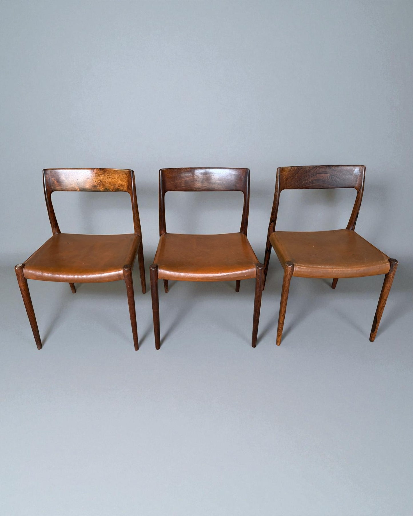 N O Moller 1958 Model 77 Dining Chair Set in Brown Leather