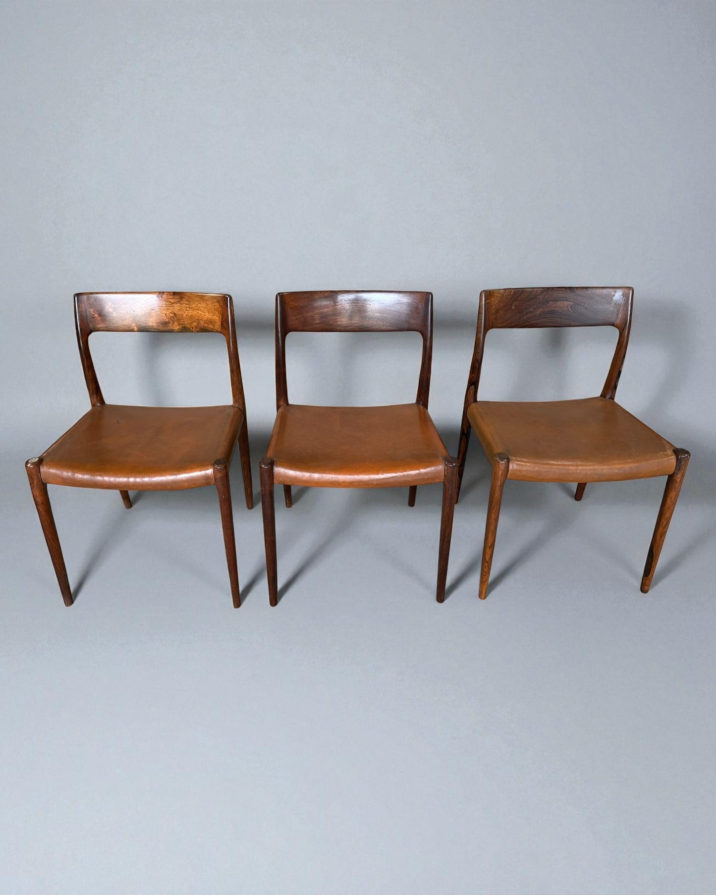 N O Moller 1958 Model 77 Dining Chair Set in Brown Leather