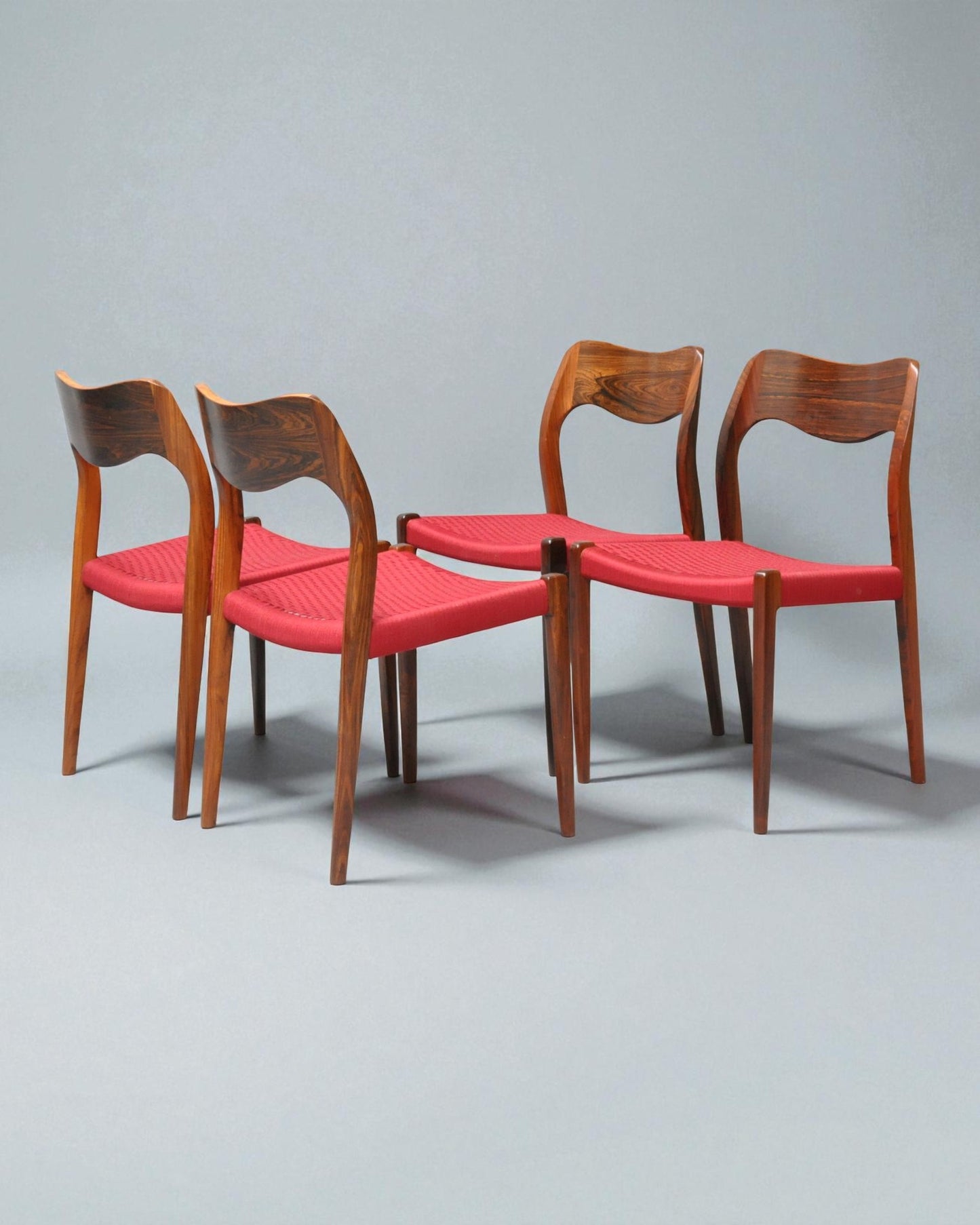 Set of 4 Niels Otto Moller 1951 Dining Chairs with Original Red Cord