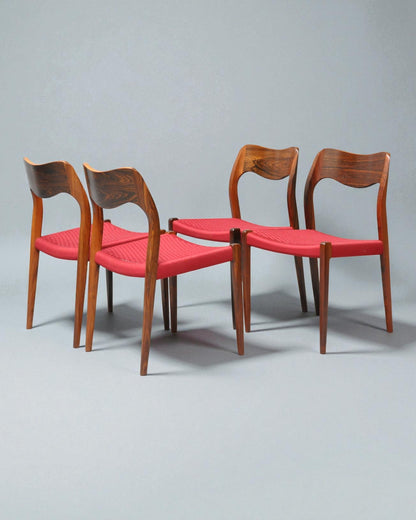 Set of 4 Niels Otto Moller 1951 Dining Chairs with Original Red Cord