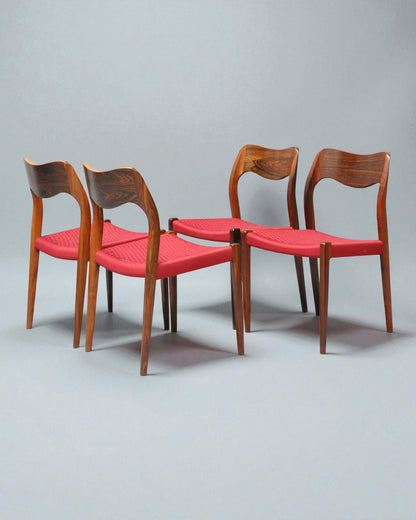 Set of 4 Niels Otto Moller 1951 Dining Chairs with Original Red Cord