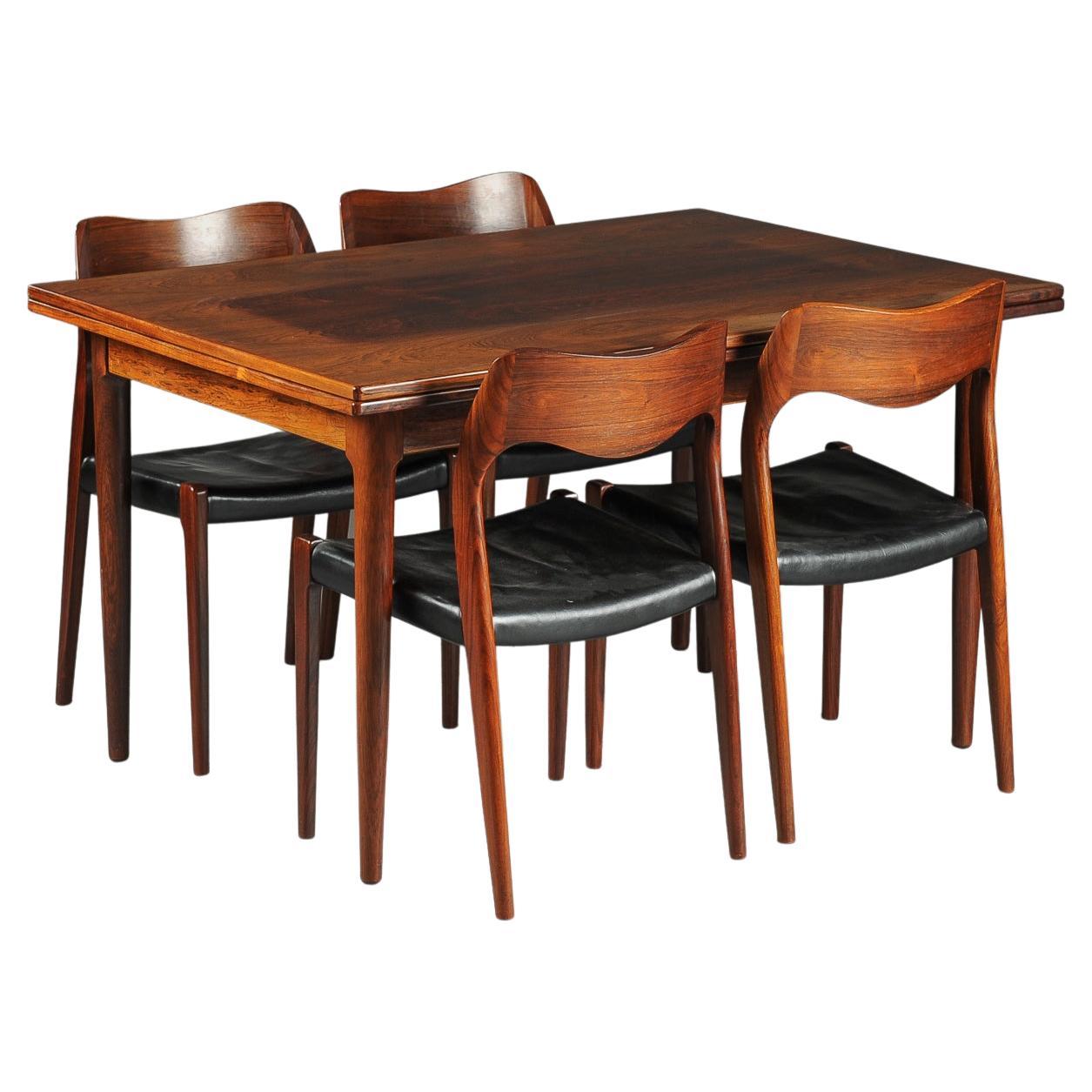 Niels Otto Moller 1951 Dining Chairs in Black Leather