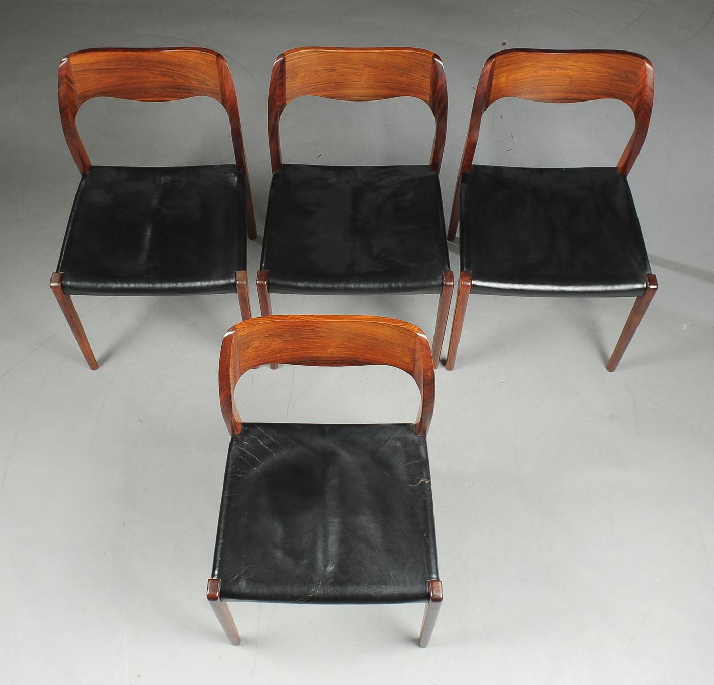 Niels Otto Moller 1951 Dining Chairs in Black Leather