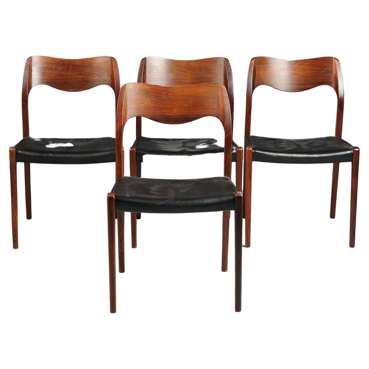 Niels Otto Moller 1951 Dining Chairs in Black Leather