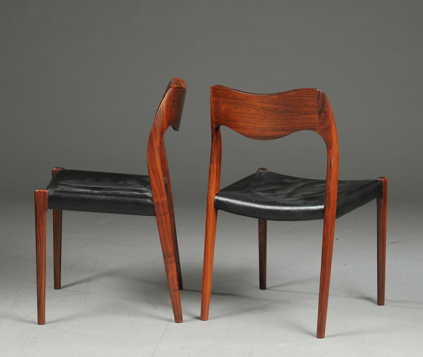 Niels Otto Moller 1951 Dining Chairs in Black Leather