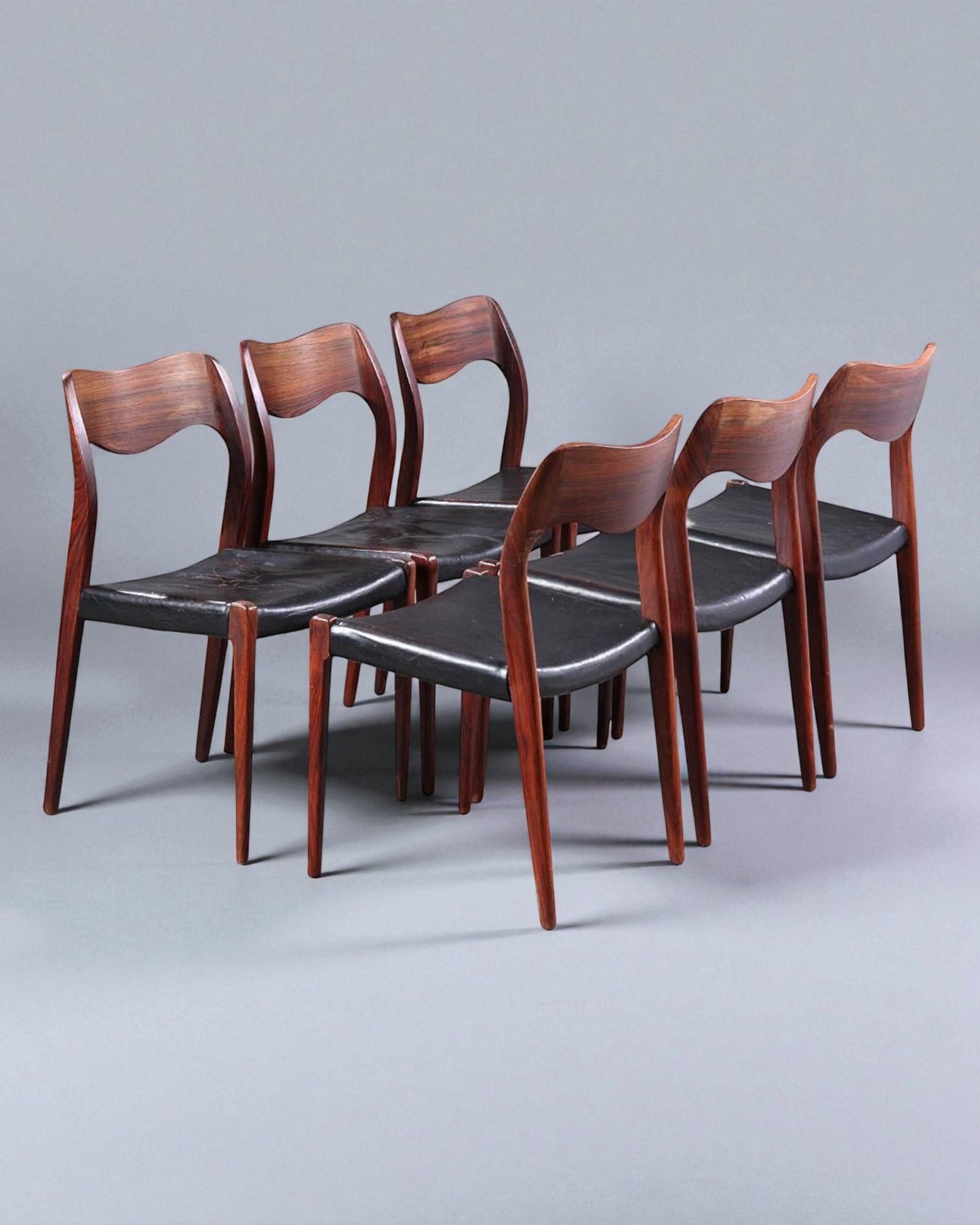 Niels Otto Moller 1951 Dining Chairs in Original Black Leather