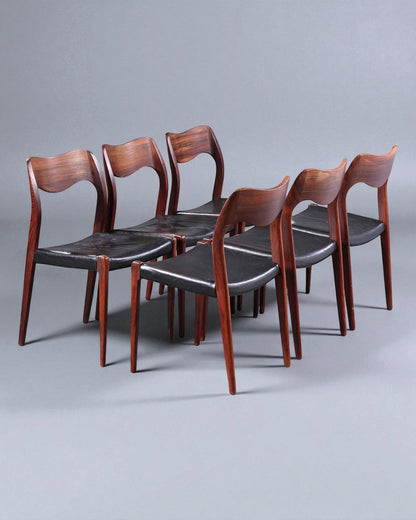 Niels Otto Moller 1951 Dining Chairs in Original Black Leather