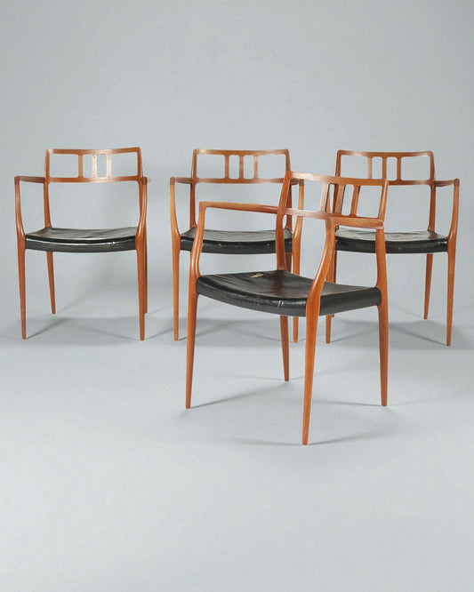 Set of 4 Niels Otto Moller 1964 Dining Chairs with Arms of Teak