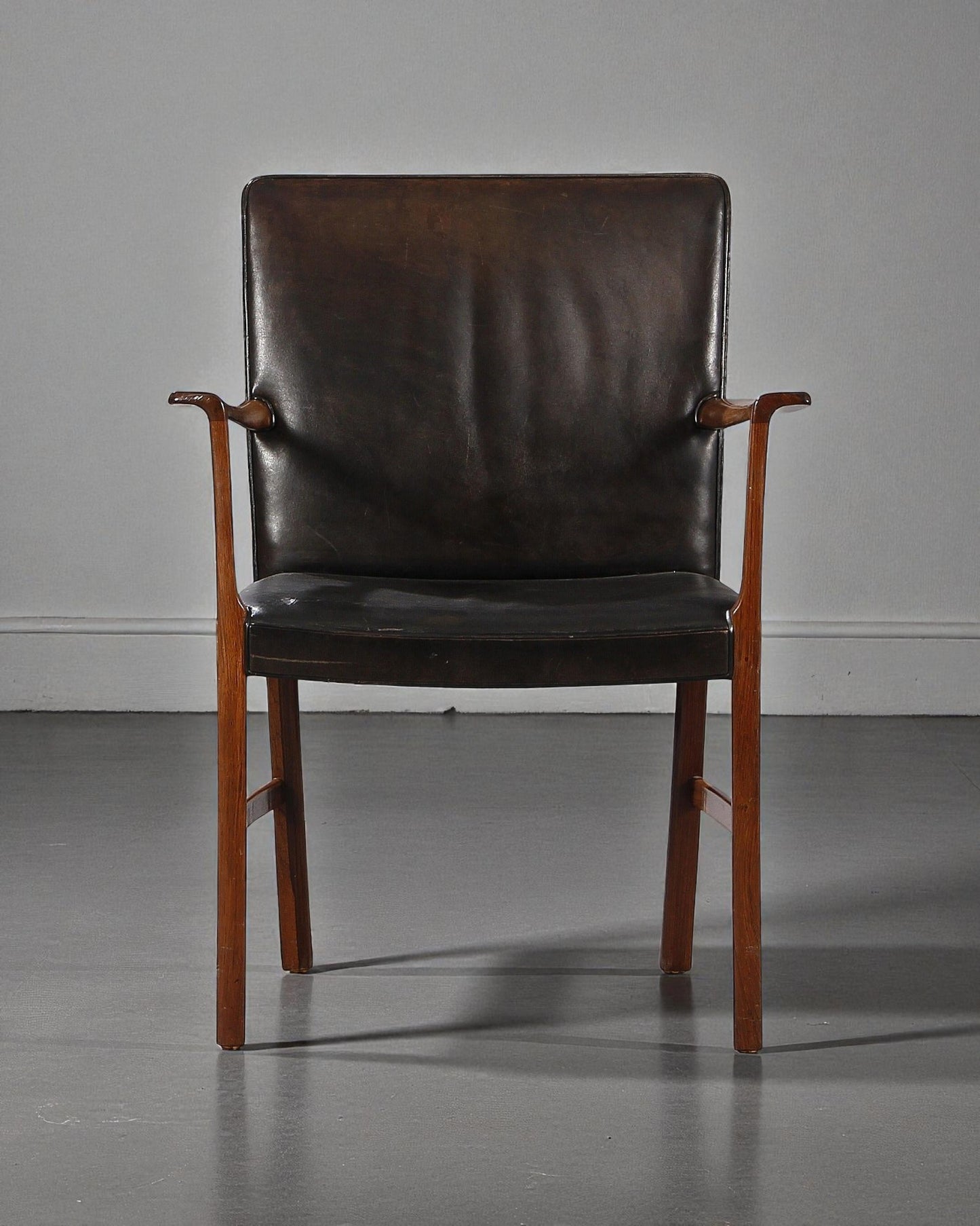 Ole Wanscher Armchair of Black Leather and Rosewood