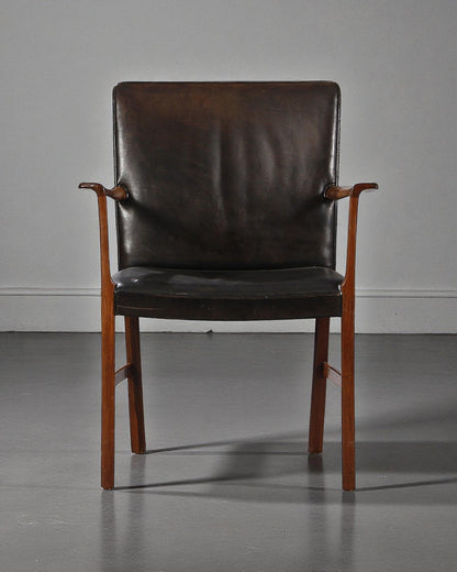 Ole Wanscher Armchair of Black Leather and Rosewood