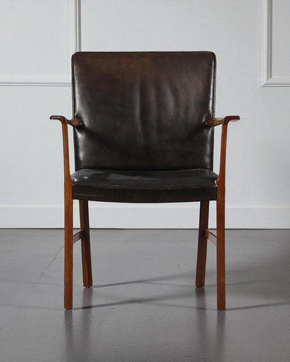 Ole Wanscher Armchair of Black Leather and Rosewood