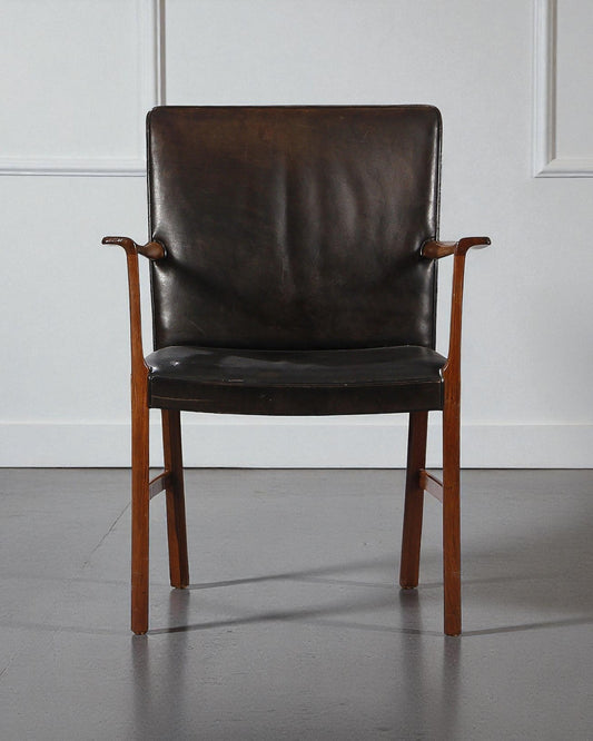 Ole Wanscher Armchair of Black Leather and Rosewood