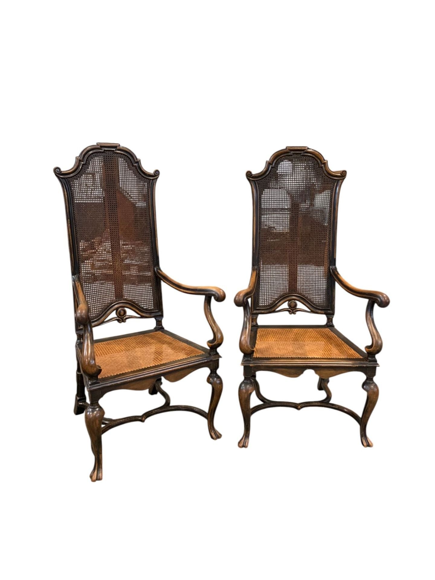 Pair of Chippendale armchairs with caned seat and back