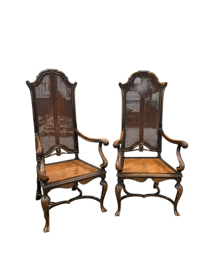 Pair of Chippendale armchairs with caned seat and back
