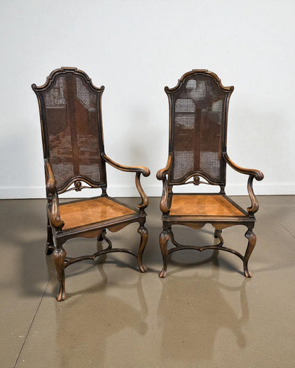 Pair of Chippendale armchairs with caned seat and back