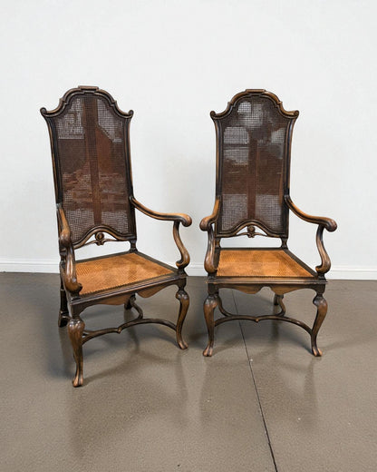 Pair of Chippendale armchairs with caned seat and back